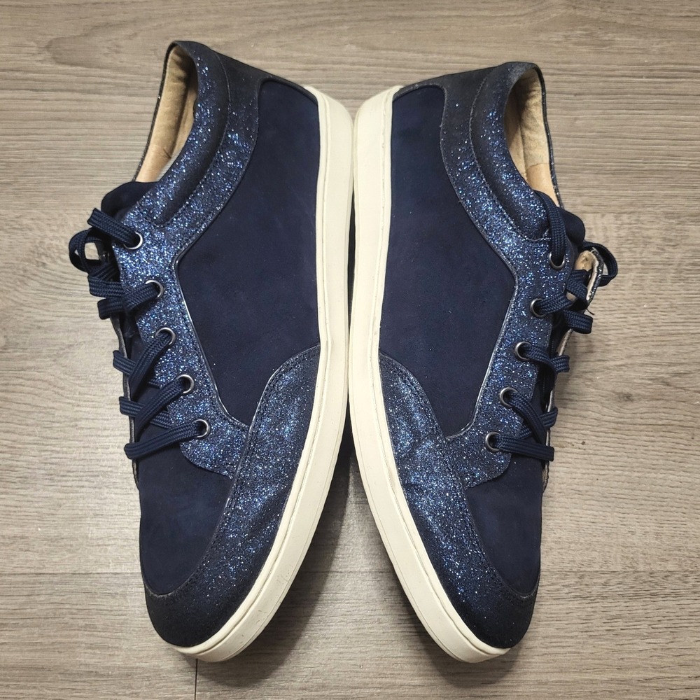 Antonio Melani Navy Blue Suede Glitter Trim Lace Up Sneakers Women 9.5 Celestial